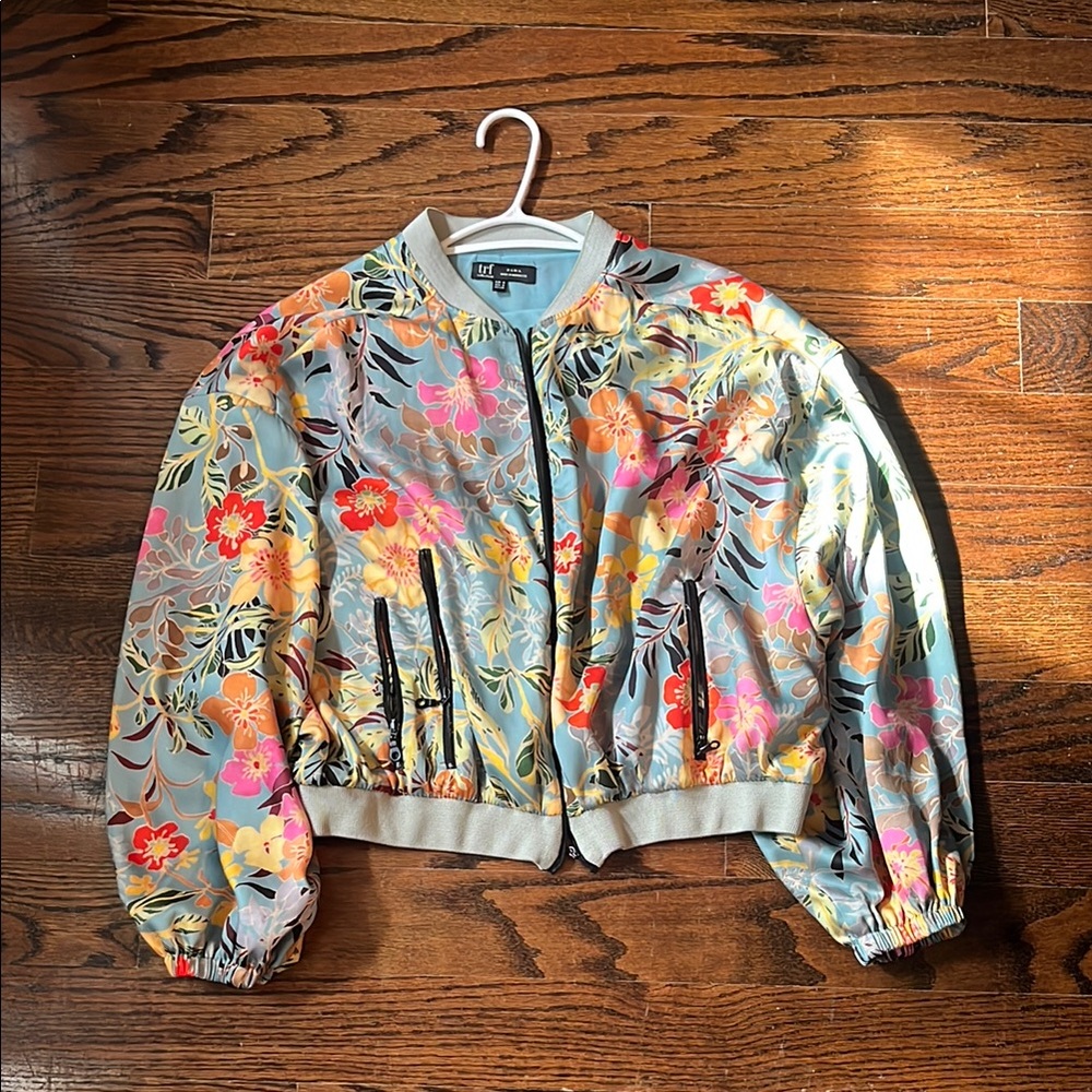 Zara Red and Pink Bomber Jacket with Cropped Length